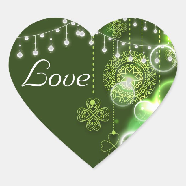 Celtic Clovers Green and White Irish Love Heart Sticker (Front)