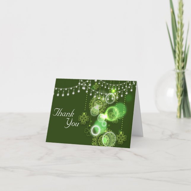 Celtic Clovers Green White Irish Thank You Card (Front)