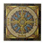 Celtic Compass Tile<br><div class="desc">An elaborate compass made of Celtic knotwork, printed in silver and copper metallic colour accents on the face and corners as well. Degrees are marked off from 10-90 in each quadrant. Around the compass, all four cardinal points are labelled in engraved-looking Irish-Gaelic on brass colour plates, subpoints are labelled in...</div>