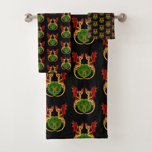 Celtic Crescent Moon And Dragons Bath Towel Set (Insitu)