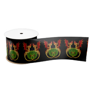 Celtic Crescent Moon And Dragons Satin Ribbon