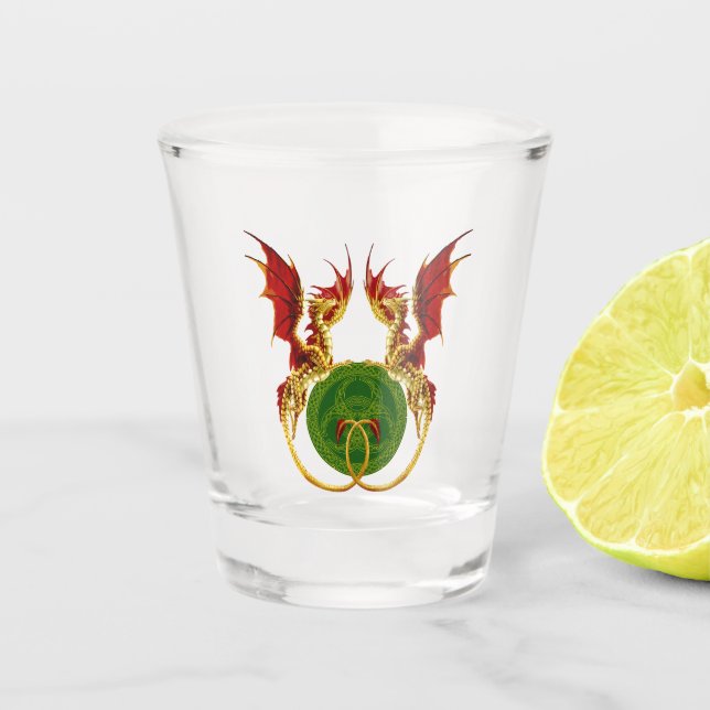 Celtic Crescent Moon And Dragons Shot Glass (Front)