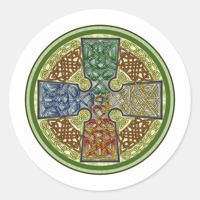 Celtic Cross 4-Colour Classic Round Sticker (Front)
