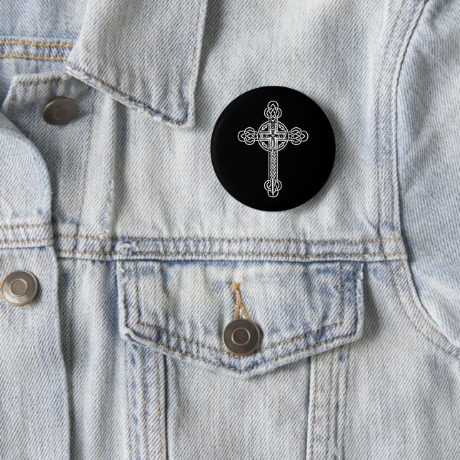 Celtic cross 6 cm round badge (In Situ)