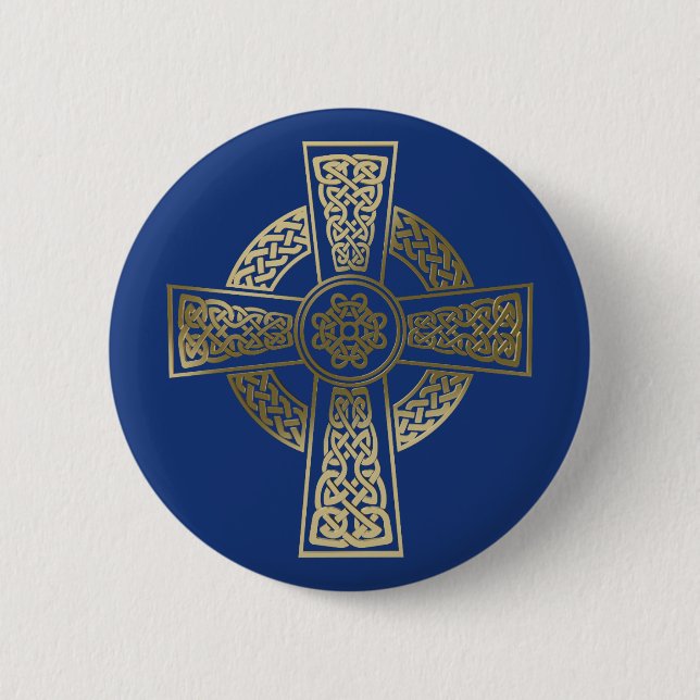 Celtic cross 6 cm round badge (Front)