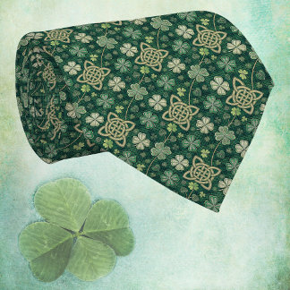 Celtic Cross and Irish Clover Green Vintage Look  Tie