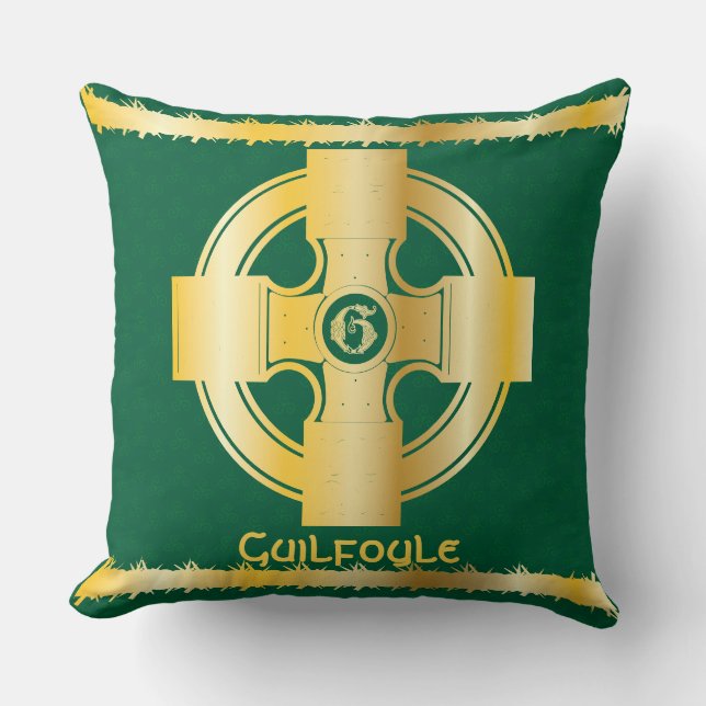 Celtic Cross and Knot Letter G Monogram and Name Cushion (Front)
