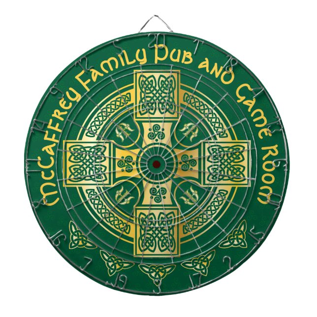 Celtic Cross and Knot Letter M Monogram and Name Dartboard (Front)