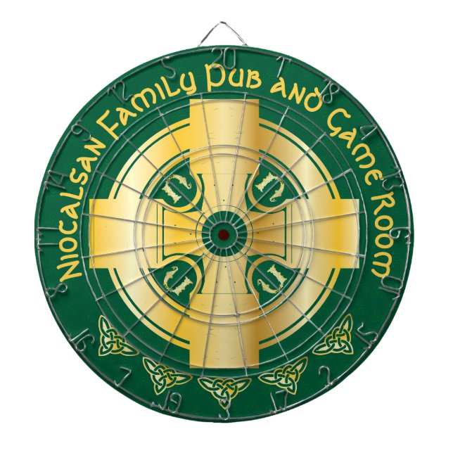 Celtic Cross and Knot Letter N Monogram and Name Dartboard (Front)