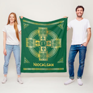 Celtic Cross and Knot Letter N Monogram and Name Fleece Blanket