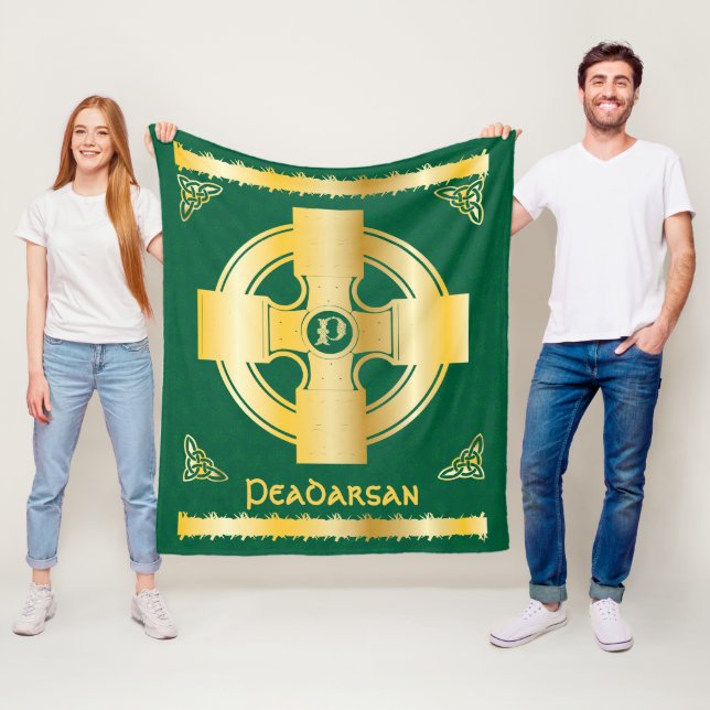 Celtic Cross and Knot Letter P Monogram and Name Fleece Blanket (In Situ)
