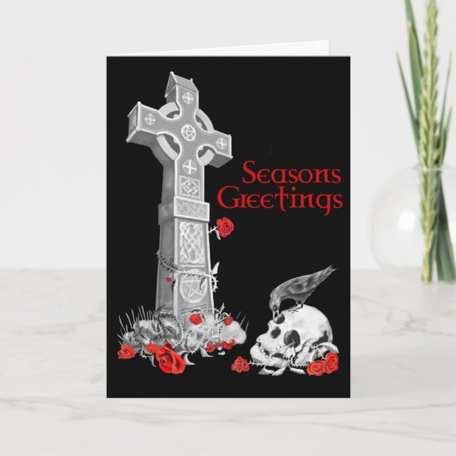 Celtic Cross and Raven Christmas Card (Front)
