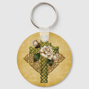 Celtic Cross and Roses Key Ring