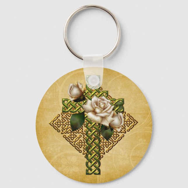 Celtic Cross and Roses Key Ring (Front)