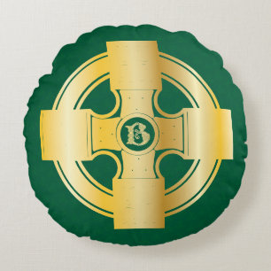 Celtic Cross Celtic Knot Letter B Monogram Round Cushion