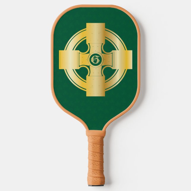 Celtic Cross Celtic Knot Letter G Monogram Pickleball Paddle (Front)