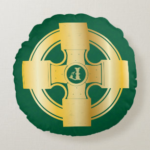 Celtic Cross Celtic Knot Letter J Monogram Round Cushion
