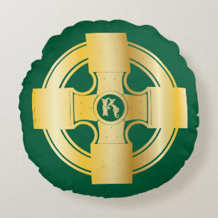 Celtic Cross Celtic Knot Letter K Monogram Round Cushion