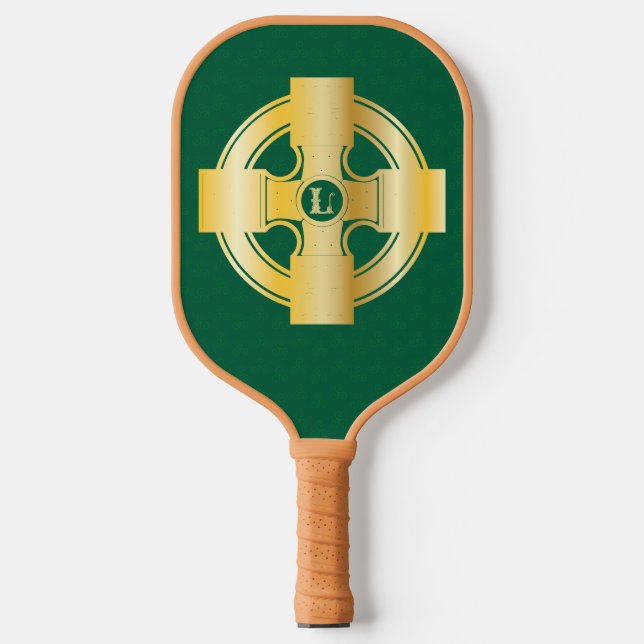 Celtic Cross Celtic Knot Letter L Monogram Pickleball Paddle (Front)