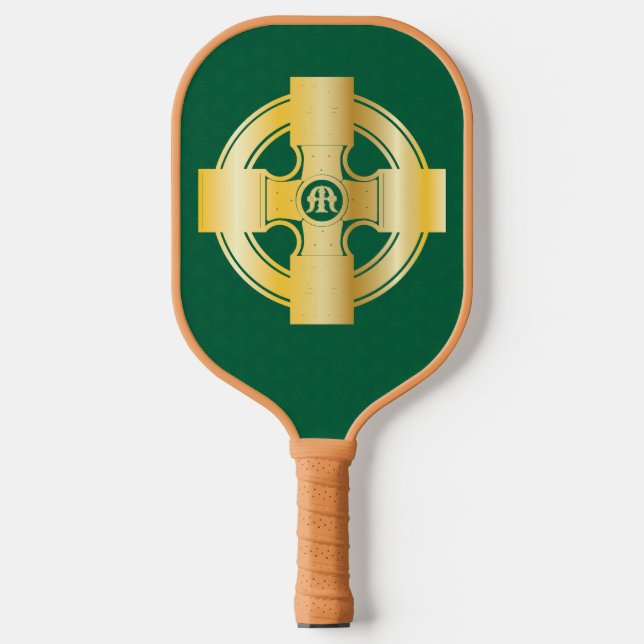 Celtic Cross Celtic Knot Letter M Monogram Pickleball Paddle (Front)