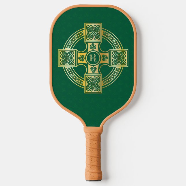 Celtic Cross Celtic Knot Letter R Monogram Pickleball Paddle (Front)