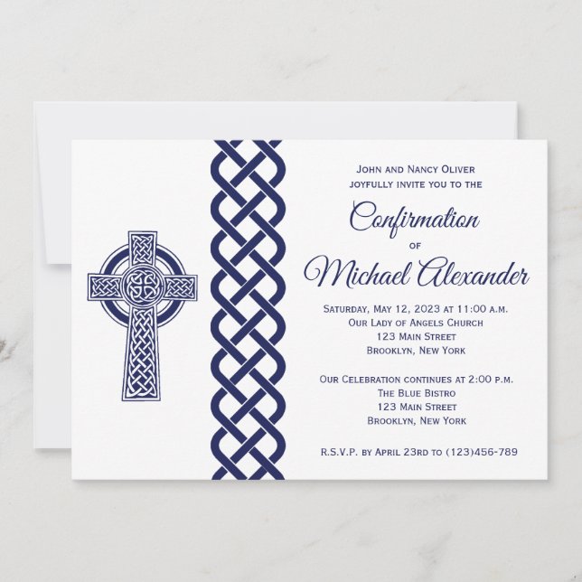 Celtic Cross Confirmation Invitation for Boys (Front)