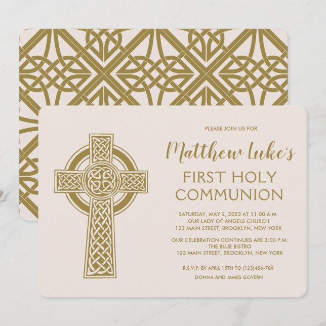 Celtic Cross First Communion Invitation (Front/Back)