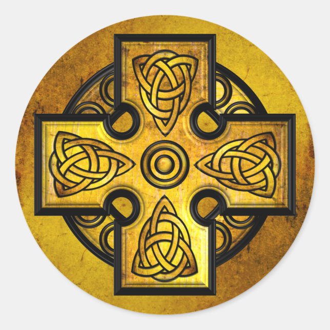 Celtic Cross (gold metal) Classic Round Sticker (Front)