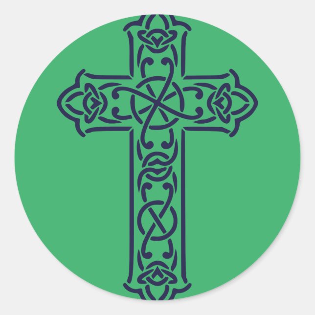 Celtic Cross Graphic Knotwork Art Classic Round Sticker (Front)