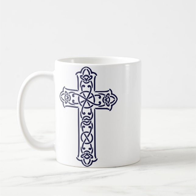 Celtic Cross Graphic Knotwork Art Coffee Mug (Left)