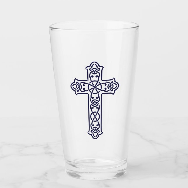 Celtic Cross Graphic Knotwork Art Glass (Front)