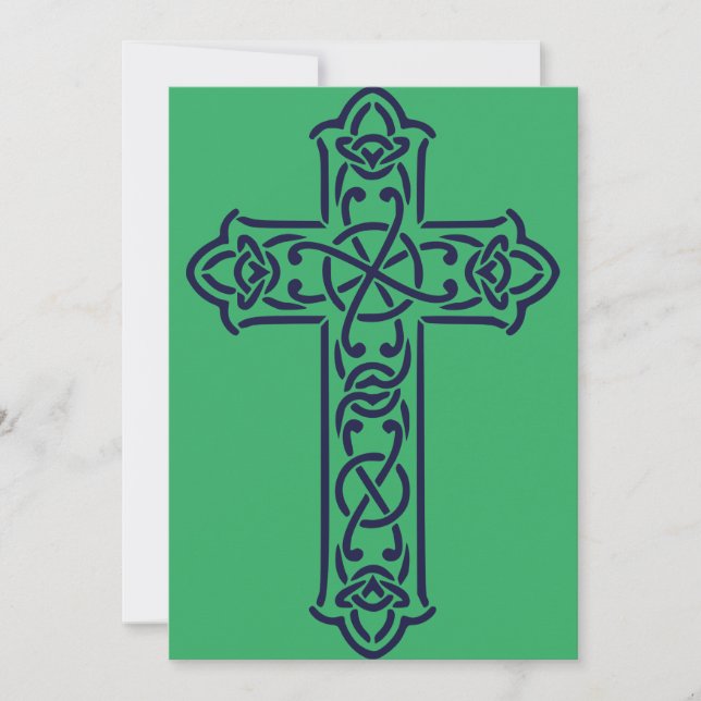 Celtic Cross Graphic Knotwork Art Holiday Card (Front)
