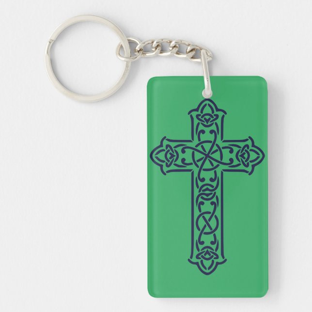 Celtic Cross Graphic Knotwork Art Key Ring (Front)