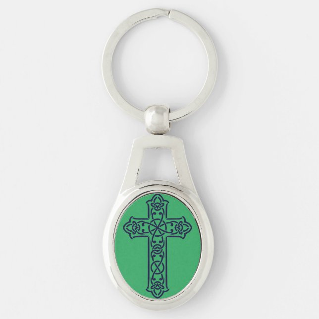 Celtic Cross Graphic Knotwork Art Key Ring (Front)