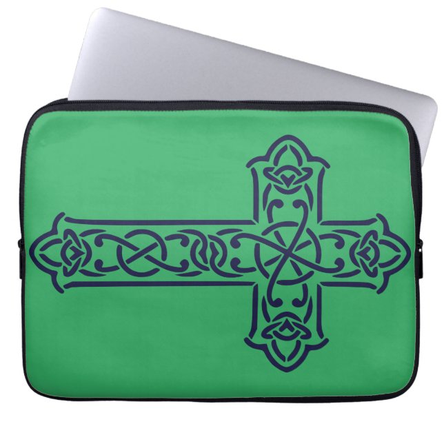 Celtic Cross Graphic Knotwork Art Laptop Sleeve (Front)