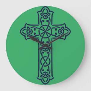 Celtic Cross Graphic Knotwork Art Large Clock