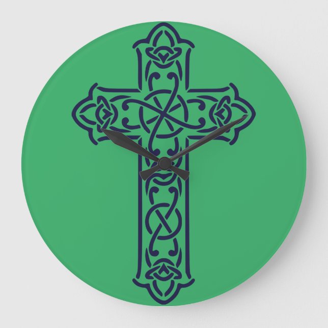 Celtic Cross Graphic Knotwork Art Large Clock (Front)