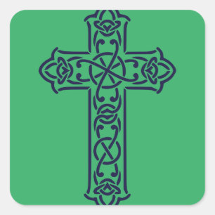 Celtic Cross Graphic Knotwork Art Square Sticker