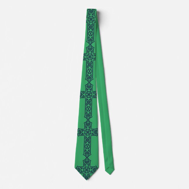 Celtic Cross Graphic Knotwork Art Tie (Front)