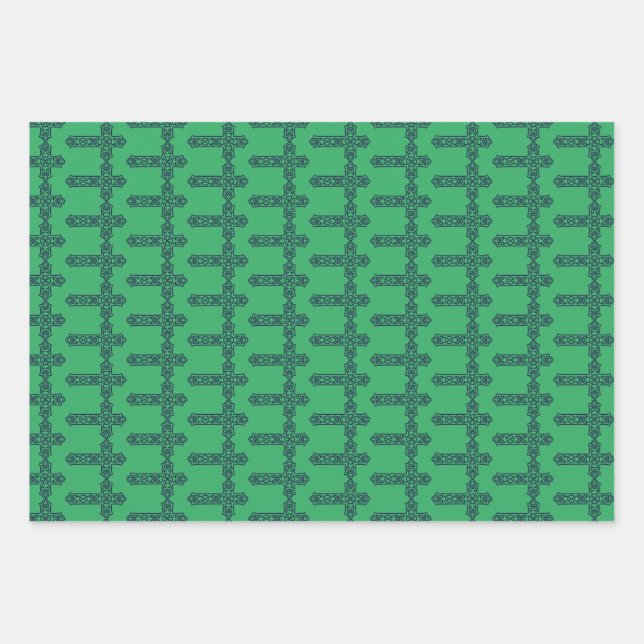 Celtic Cross Graphic Knotwork Art Wrapping Paper Sheet (Front)
