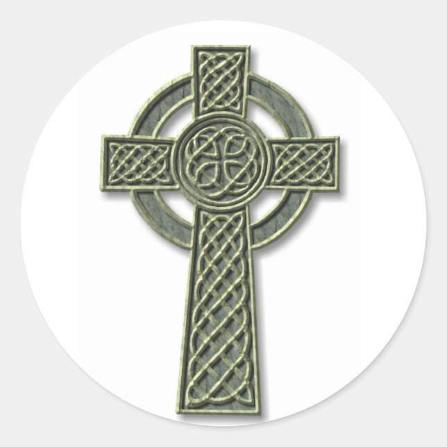 Celtic Cross - Green Stone Classic Round Sticker (Front)