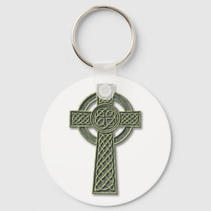 Celtic Cross - Green Stone Key Ring