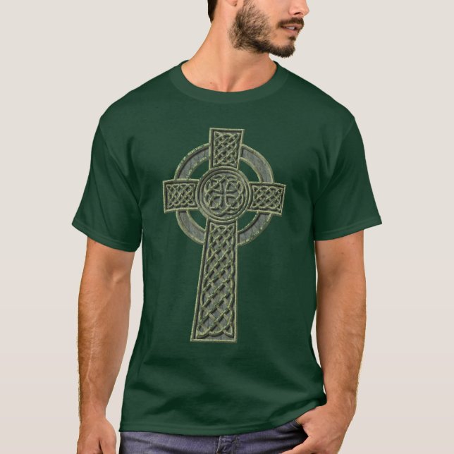 Celtic Cross - Green Stone T-Shirt (Front)