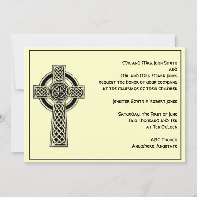 Celtic Cross in Black Ivory Wedding Invitation (Front)