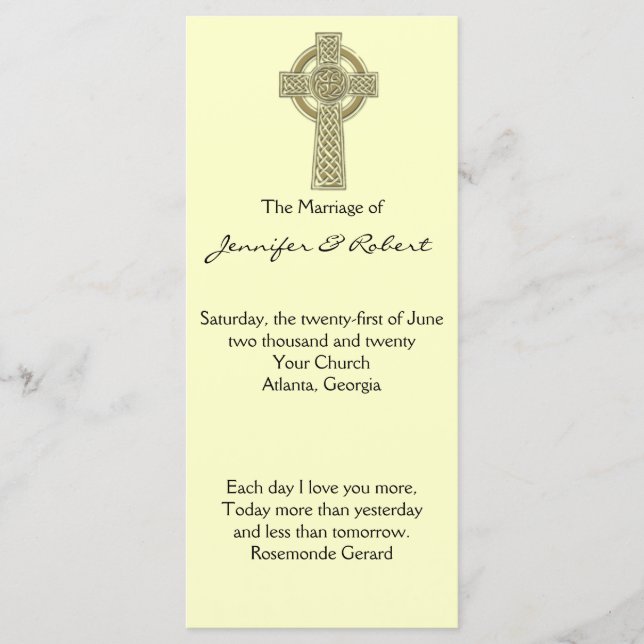 Celtic Cross in Gold and Ivory Wedding Program Programme (Front)