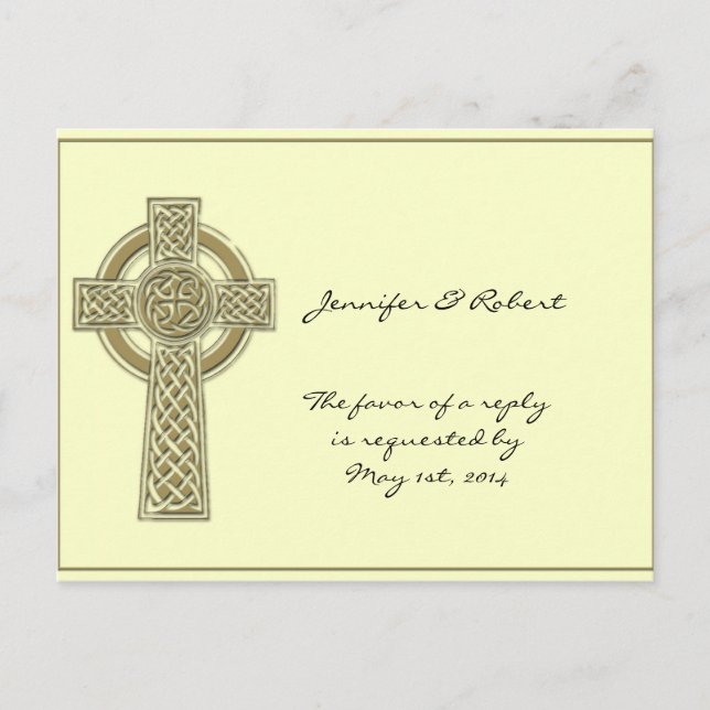 Celtic Cross in Gold Ivory RSVP Postcard (Front)