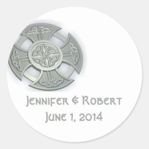 Celtic Cross in Silver and White Classic Round Sticker