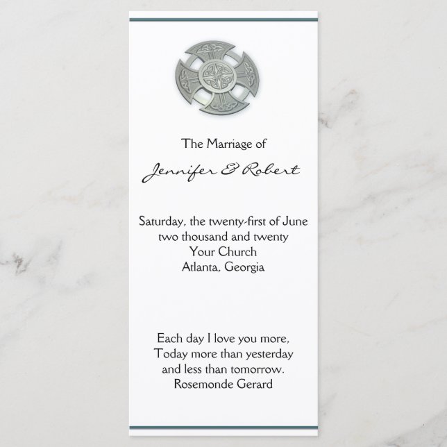 Celtic Cross in Silver and White Wedding Program Programme (Front)