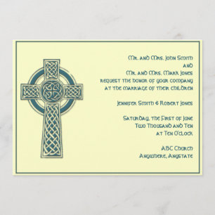 Celtic Cross in Teal Ivory Wedding Invitation