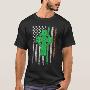 Celtic Cross Irish American Flag St Patrick's Day T-Shirt